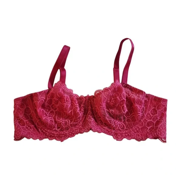 Torrid Curve Pink Lace Unlined Balconette Bra Underwire 40B Magenta 148862 - Picture 1 of 9